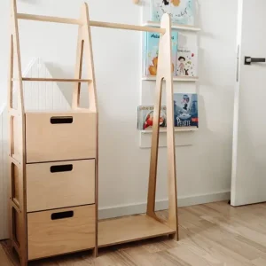 Duck Woodworks, garderobe klestang med skuffer, natur